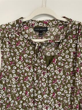 Lane Bryant Olive Maxi Dress with White and Magenta Floral Print